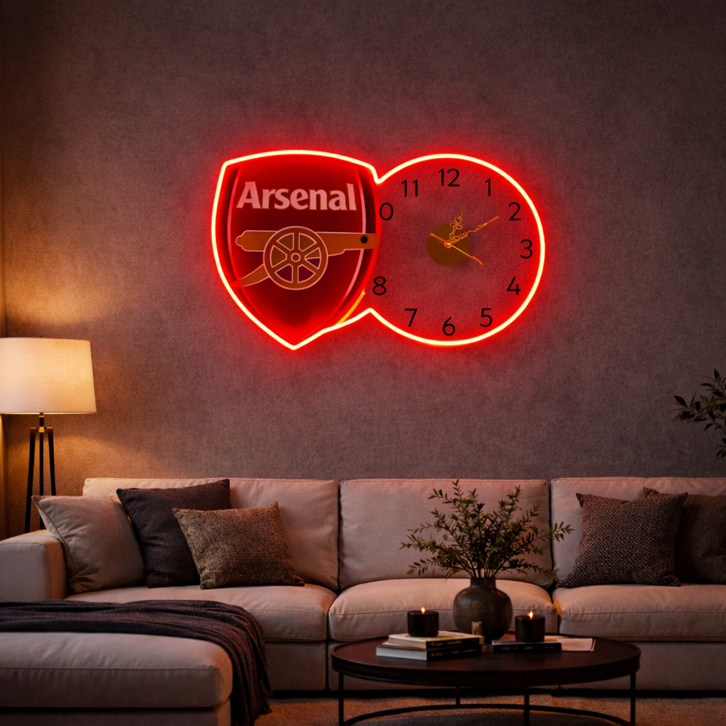 Arsenal Neon LED Wall Clock – Gunners Fan Glow Decor (14*24 inch) | Neon Signs India — Image 1