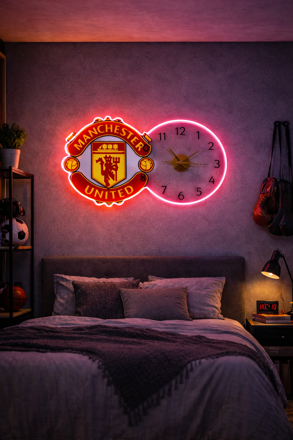 Manchester United Neon LED Wall Clock – Red Devils Fan Decor (14*24 inch) | Neon Signs India — Image 1