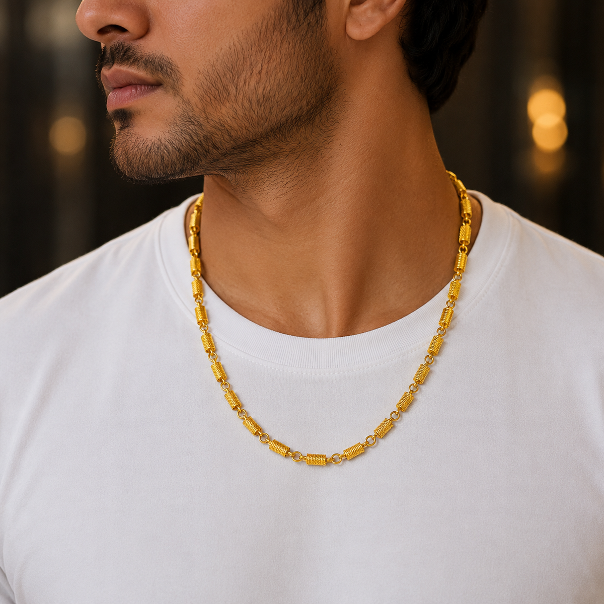 Rolling Chain Handcrafted Close Up 22K Gold 316L Steel Men India