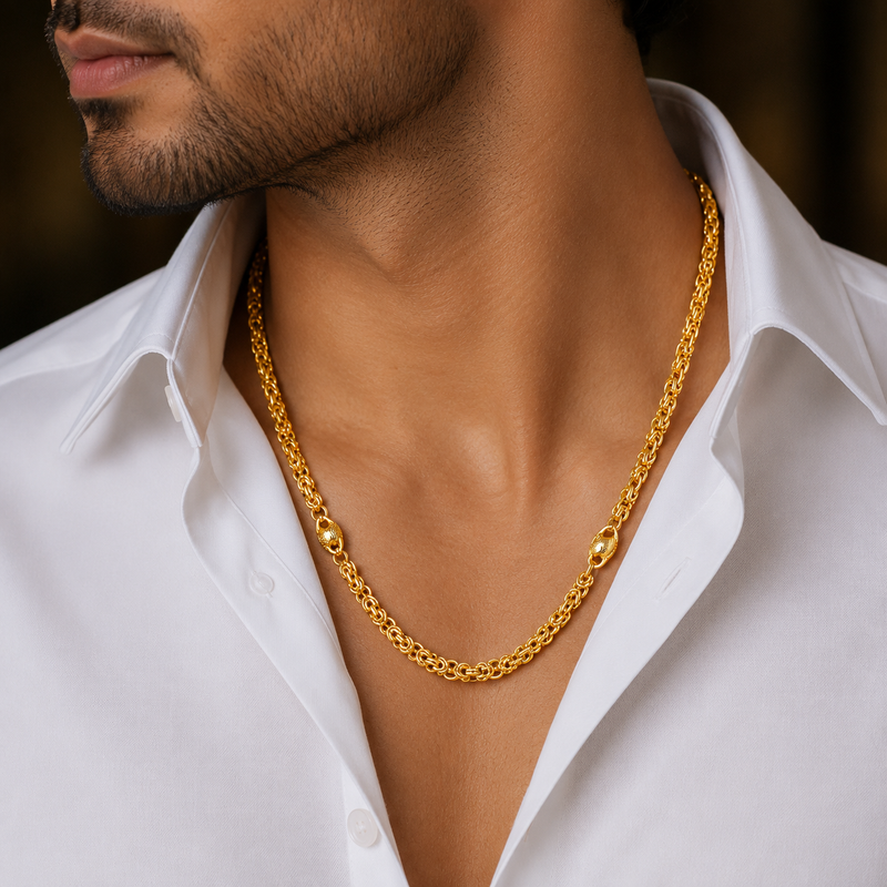 Handcrafted Majestic Byzantine Chain for Men – 22K Gold Plated, Anti-Tarnish-1