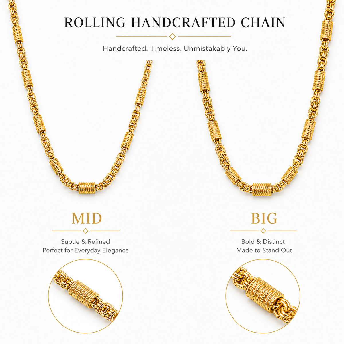 Rolling Chain Medium Close Up 22K Gold Men UniqueJewels India