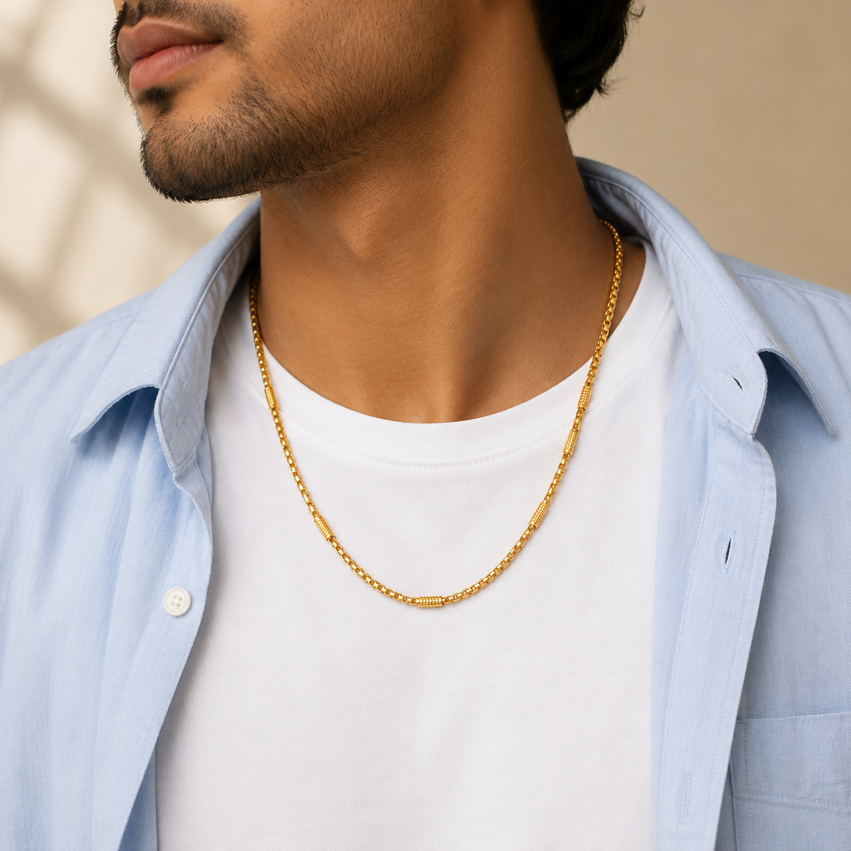 Molded Pattern Gold Chain 22K Gold Plated 316L Steel Men India