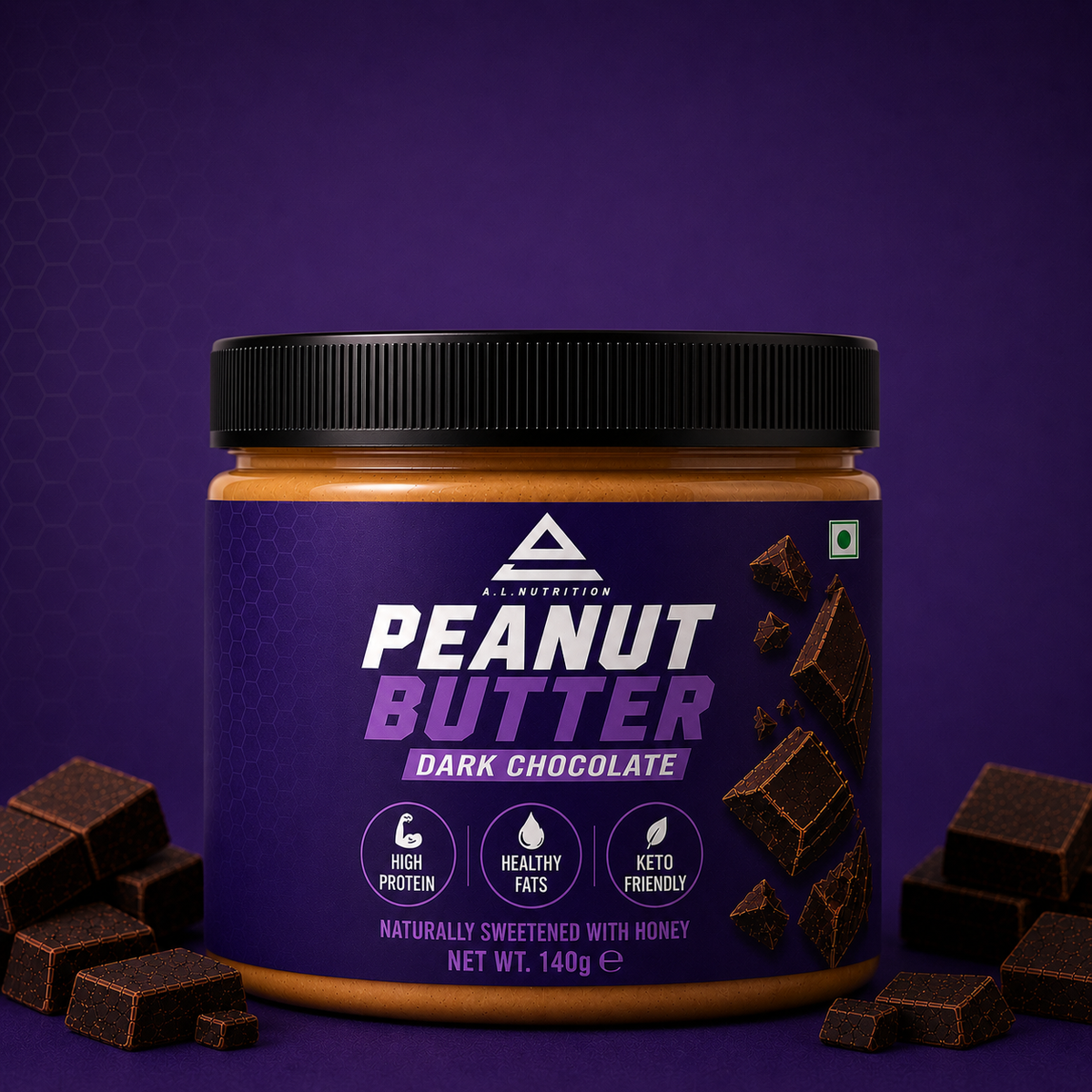 Dark Chocolate Peanut Butter | Naturally Sweetened with Honey • 140g