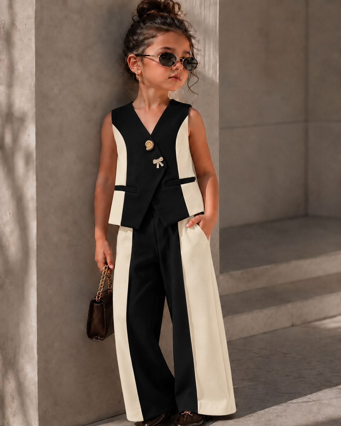Girls Imported Black Waist Coat Co-ord Set [GCS-5J-4114] (4-12 Years)