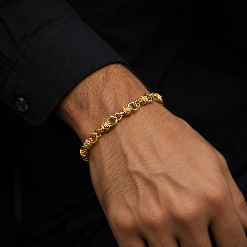 22K Gold Rolling Bracelet Close Up Men Jewellery India