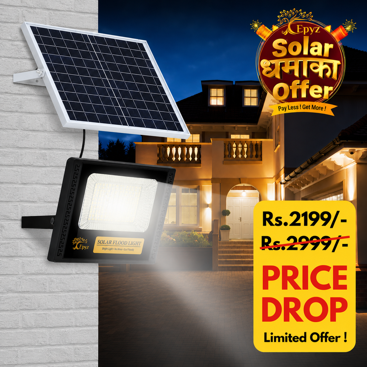 50 Watt Solar Flood Light (White Light)