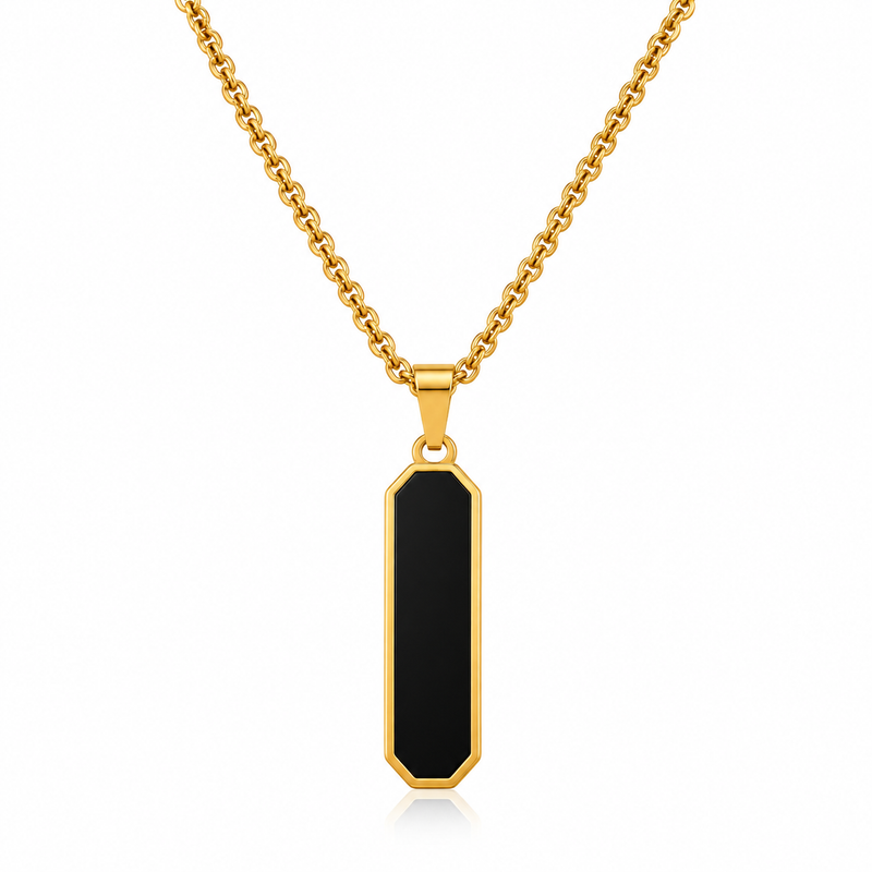 Obsidian Bar Pendant for Men – 22K Gold Plated, Anti-Tarnish-1