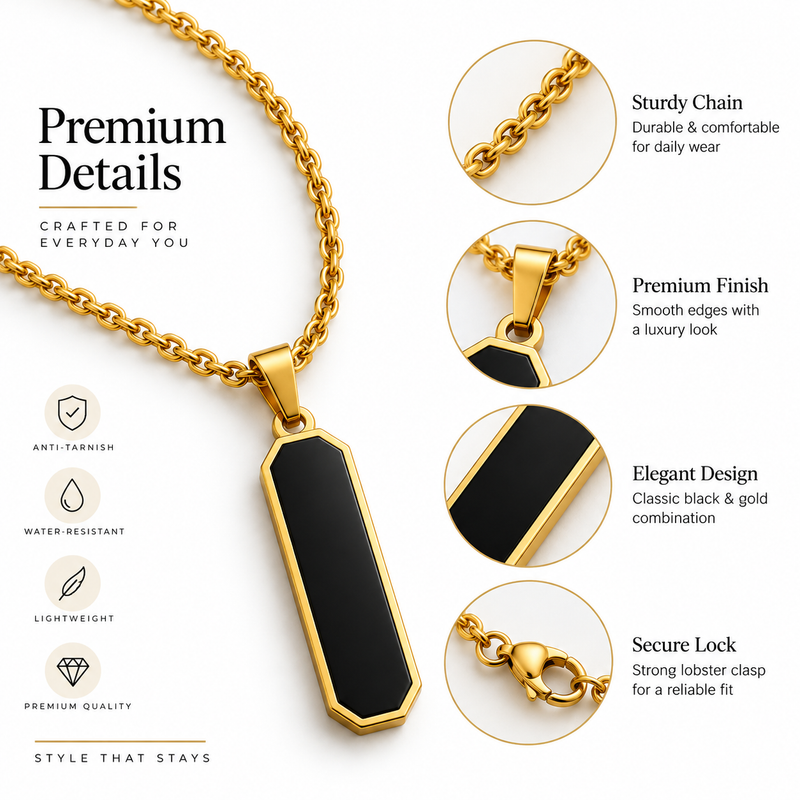 Obsidian Bar Pendant for Men – 22K Gold Plated, Anti-Tarnish-2