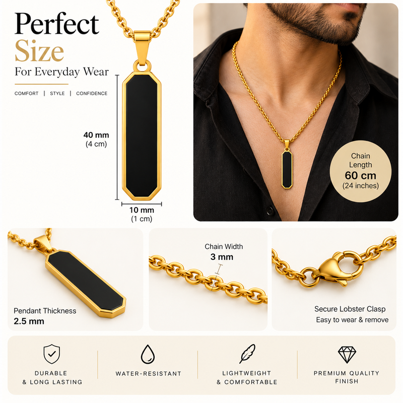 Obsidian Bar Pendant for Men – 22K Gold Plated, Anti-Tarnish-4