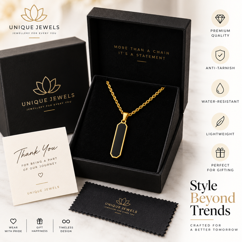Obsidian Bar Pendant for Men – 22K Gold Plated, Anti-Tarnish-5