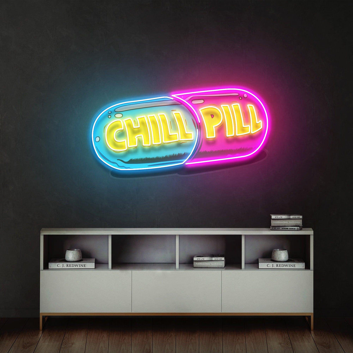 Chill Pill LED Neon Acrylic Artwork – Bedroom & Living Room Wall Decor - LED Neon Sign