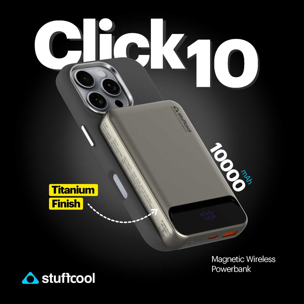 Click 10000mAh 15W Slim Magnetic Wireless Powerbank for iPhone