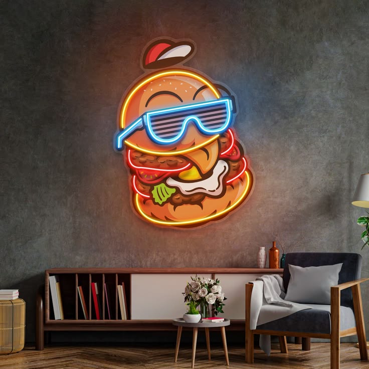 Cool Burger Neon Sign – Pop Art LED Hamburger Wall Light for Restaurant & Café