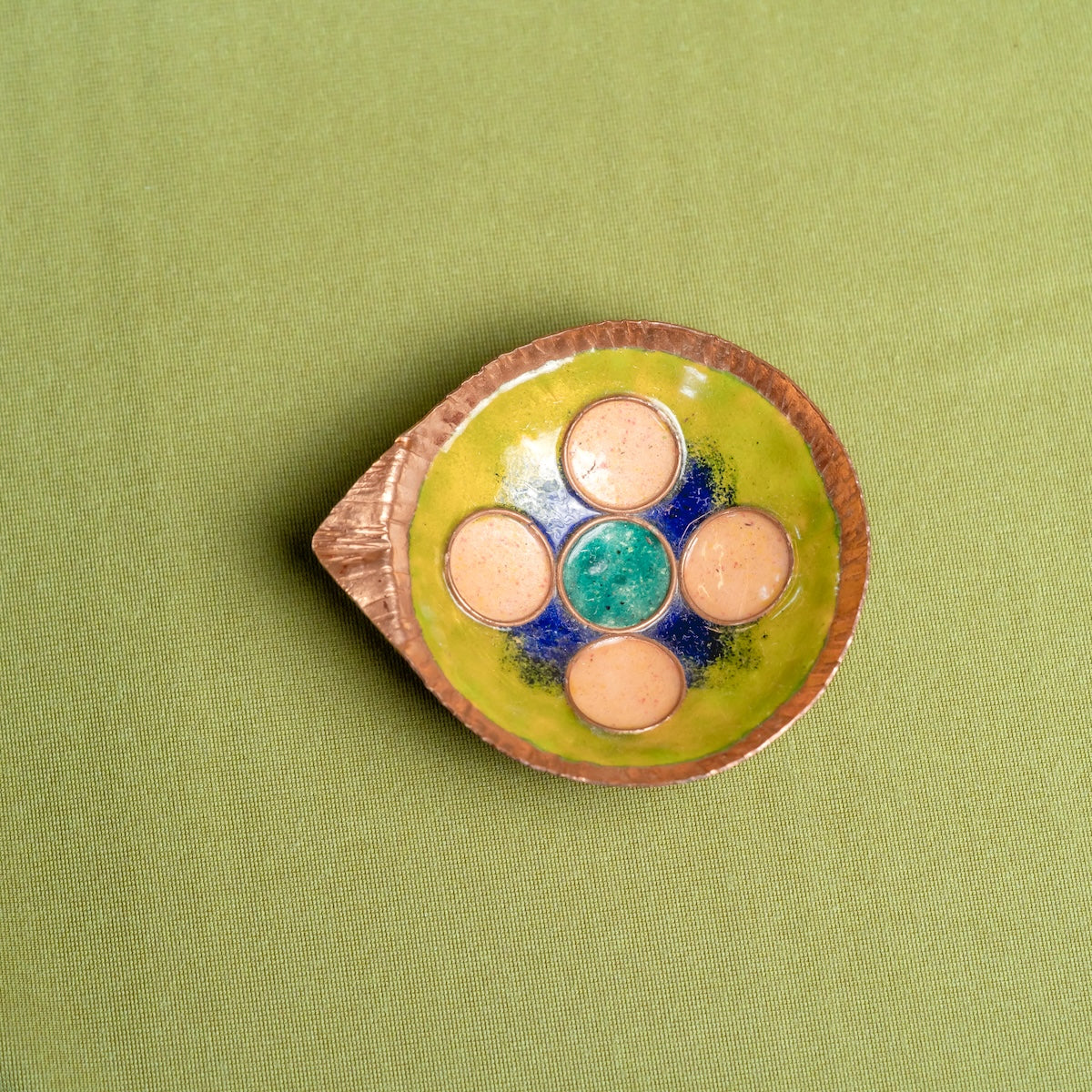 Copper Enamel Diya (Set of 2) - Decorative Copper Puja Diya
