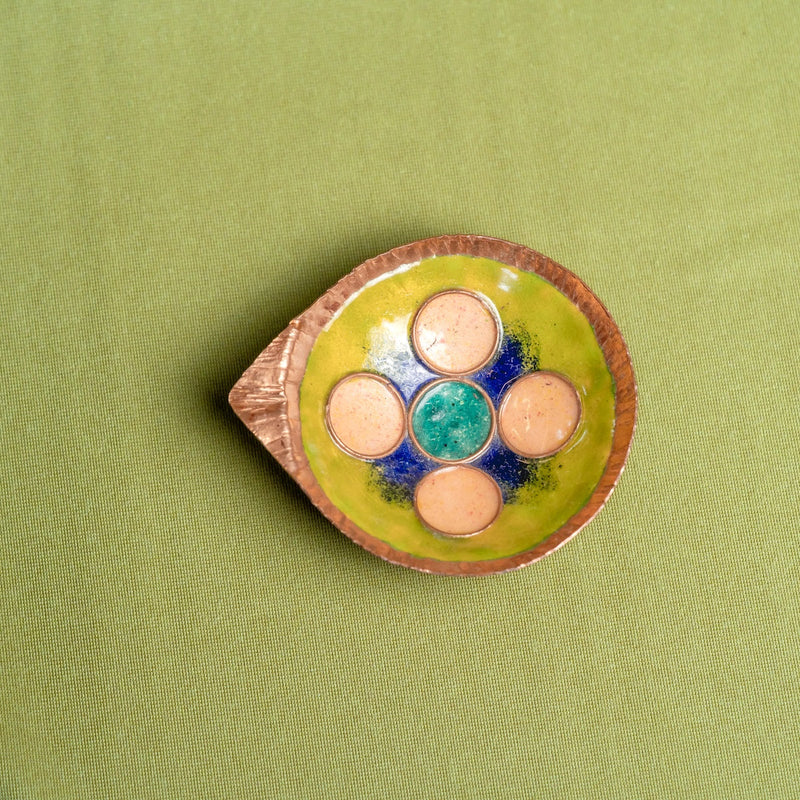 Copper Enamel Diya (Set of 2) - Decorative Copper Puja Diya-2