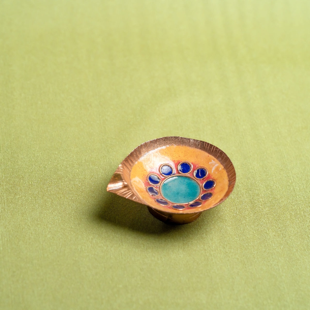 Copper Enamel Diya (Set of 2) - Decorative Copper Puja Diya-4