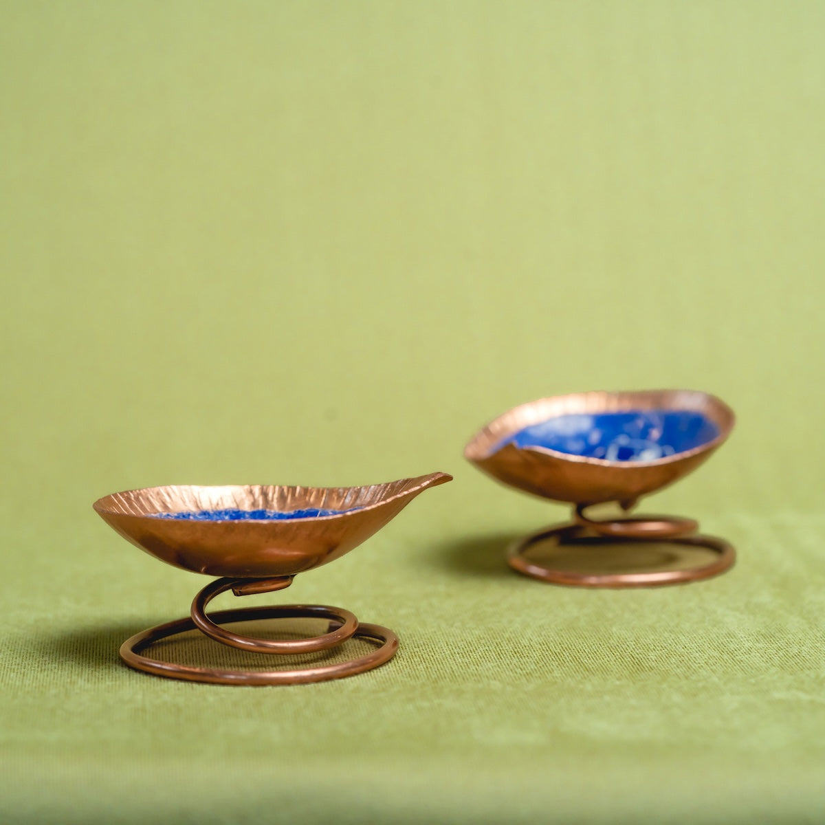 Copper Enamel Spring Diya (Set of 2) - Decorative Copper Diya