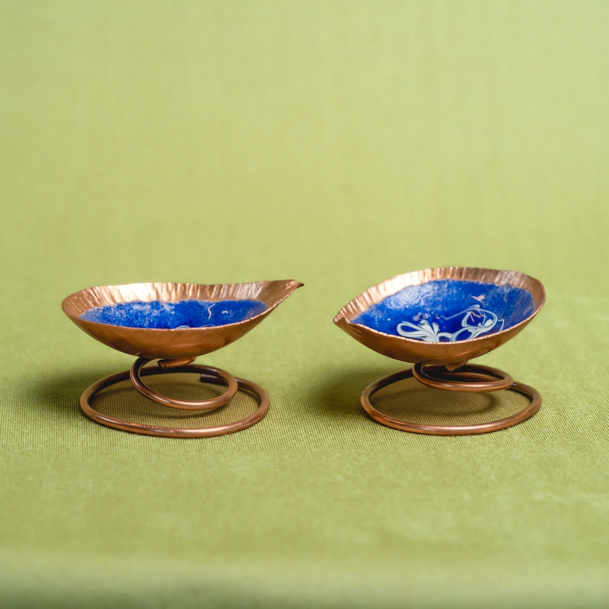 Copper Enamel Spring Diya (Set of 2) - Decorative Copper Diya-3