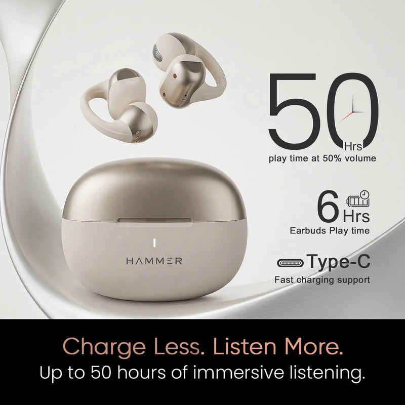 Hammer Aura Air OWS Wireless Open-Ear Earbuds | Clip-On Design | Feather-Light | ENC Quad Mic - Champagne Gold-4