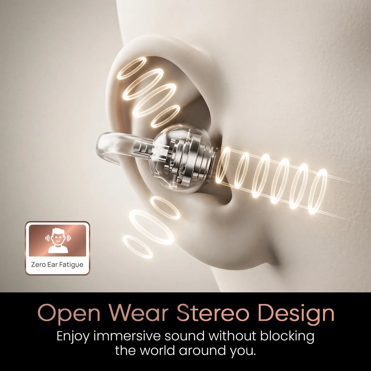 Hammer Aura Air OWS Wireless Open-Ear Earbuds | Clip-On Design | Feather-Light | ENC Quad Mic - Champagne Gold-5