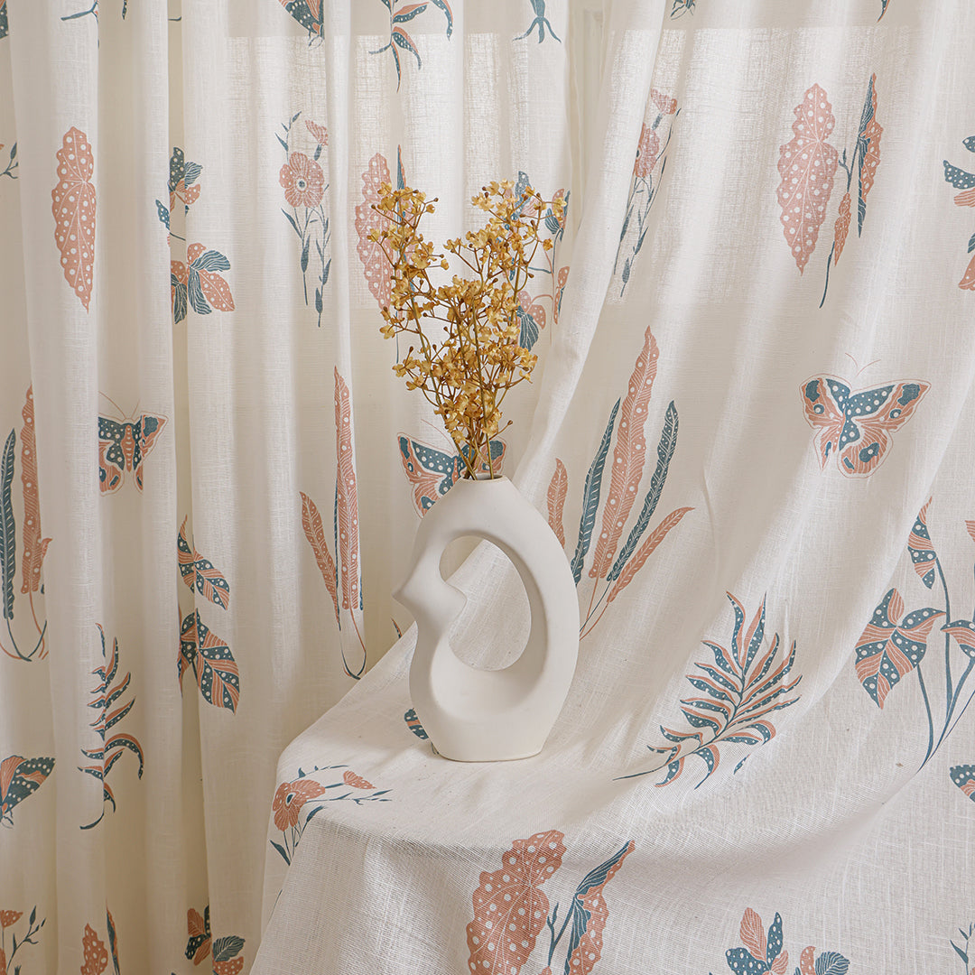 White Lunaria Garden Rod Pocket Printed Sheer Curtain-4
