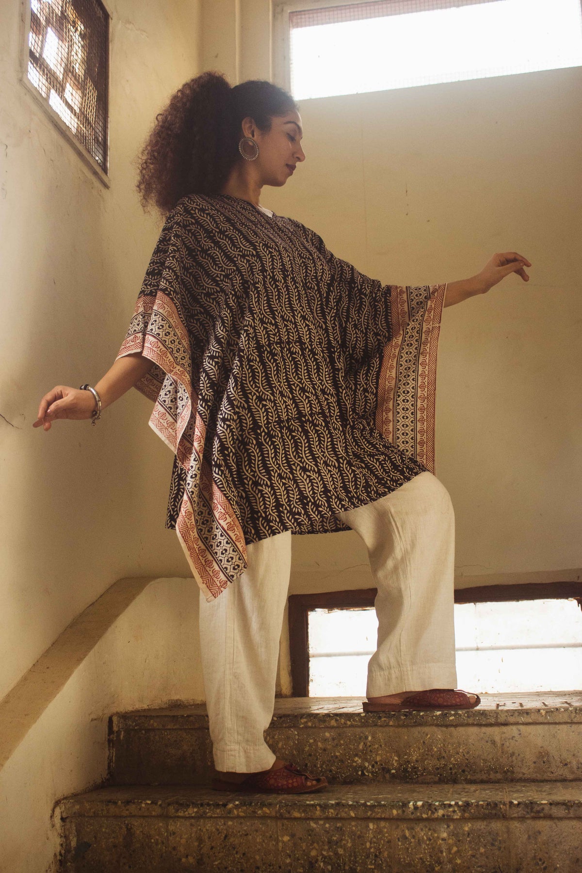 Cotton Bagh Block-Printed Kaftan Dress · Lata Black-3