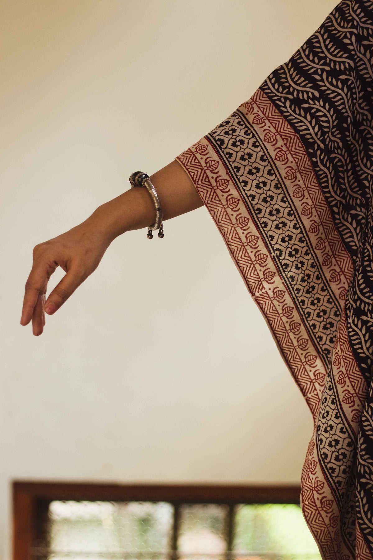 Cotton Bagh Block-Printed Kaftan Dress · Lata Black-4
