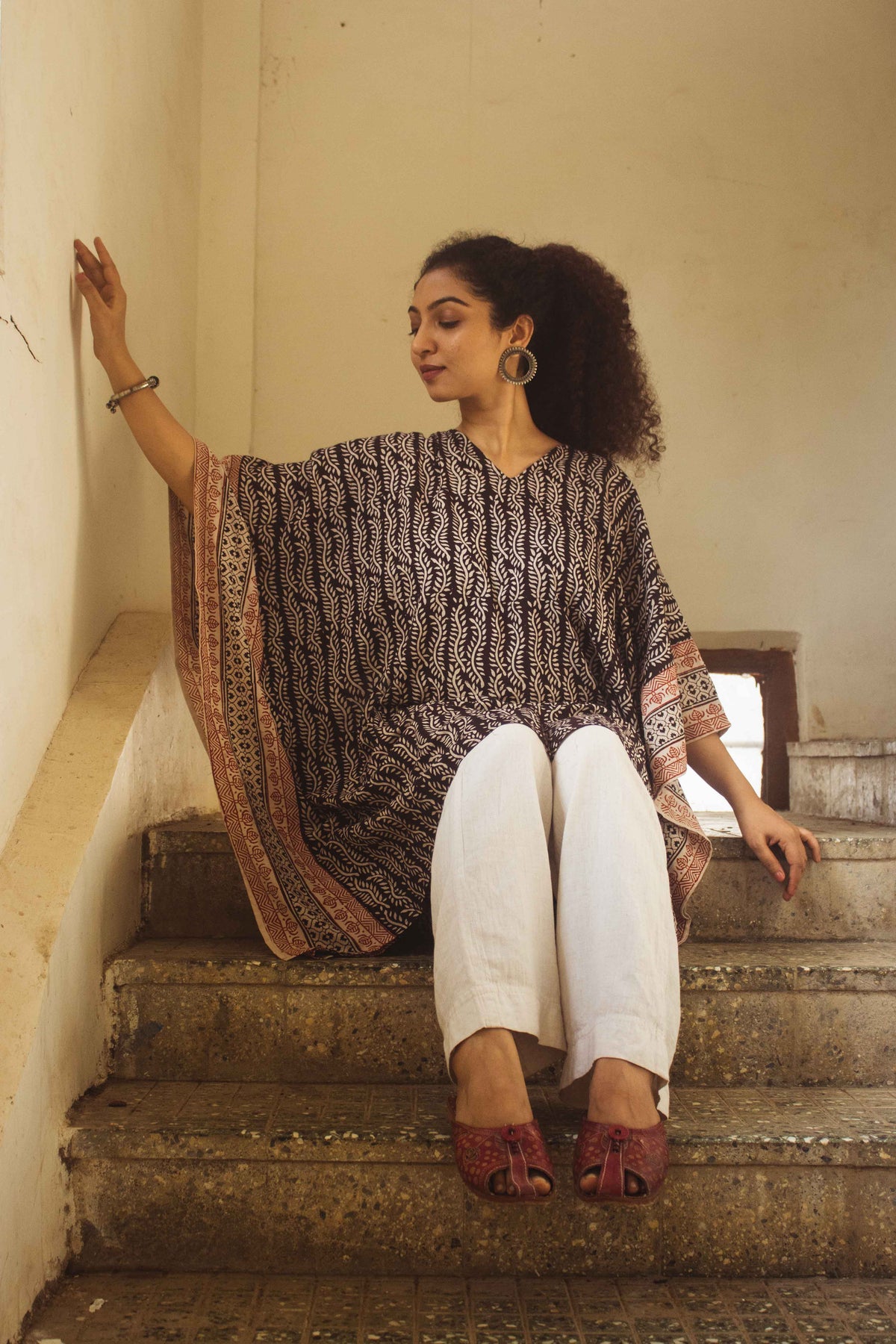 Cotton Bagh Block-Printed Kaftan Dress · Lata Black-5