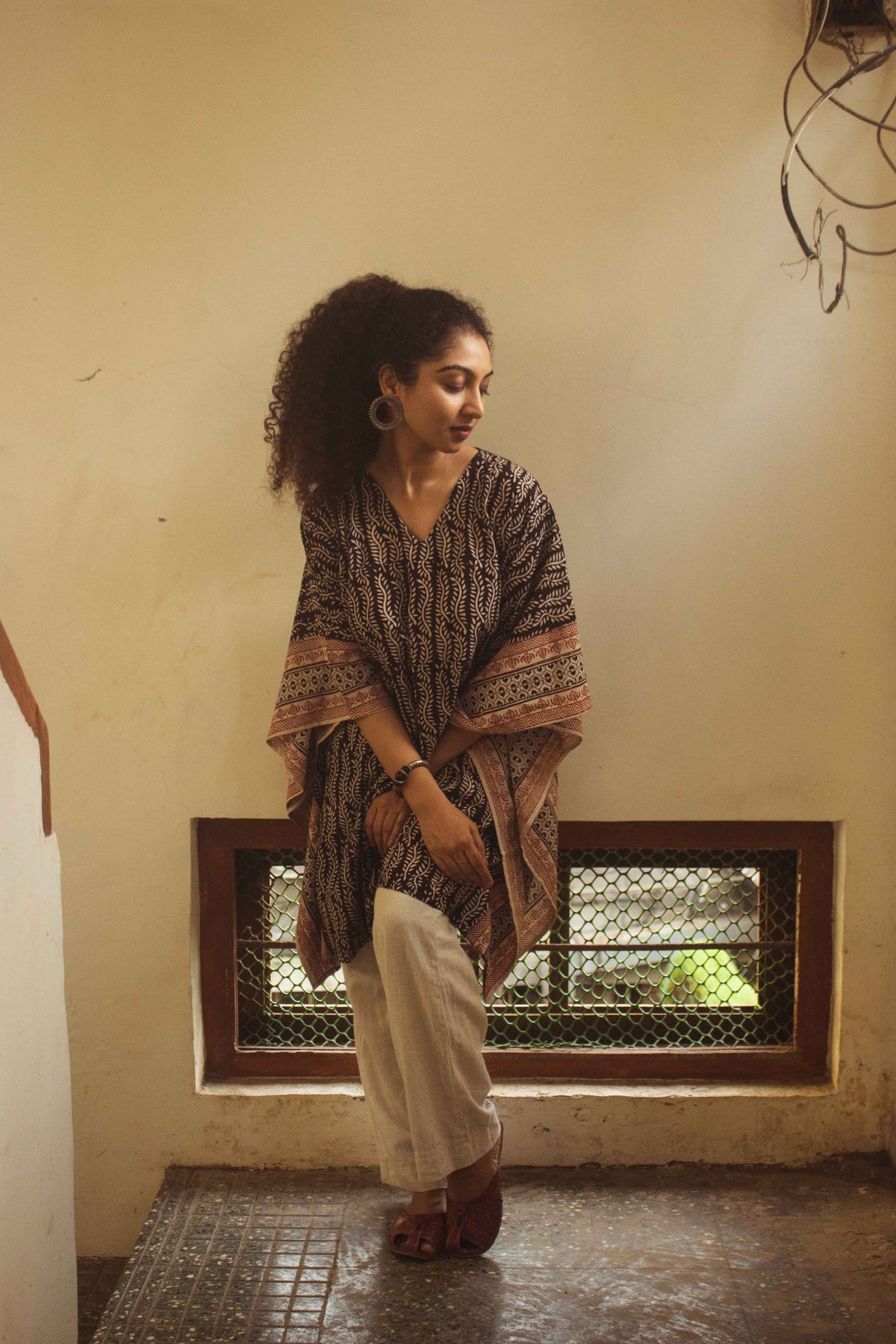 Cotton Bagh Block-Printed Kaftan Dress · Lata Black-6