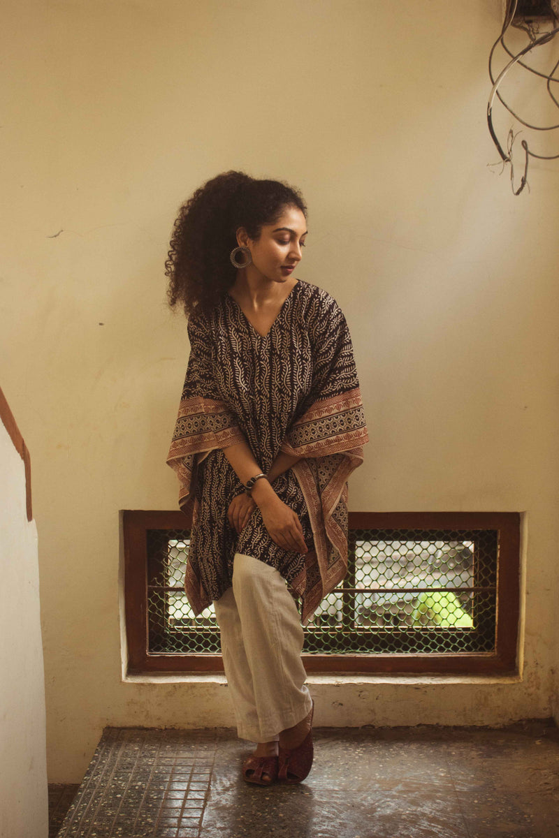 Cotton Bagh Block-Printed Kaftan Dress · Lata Black-6