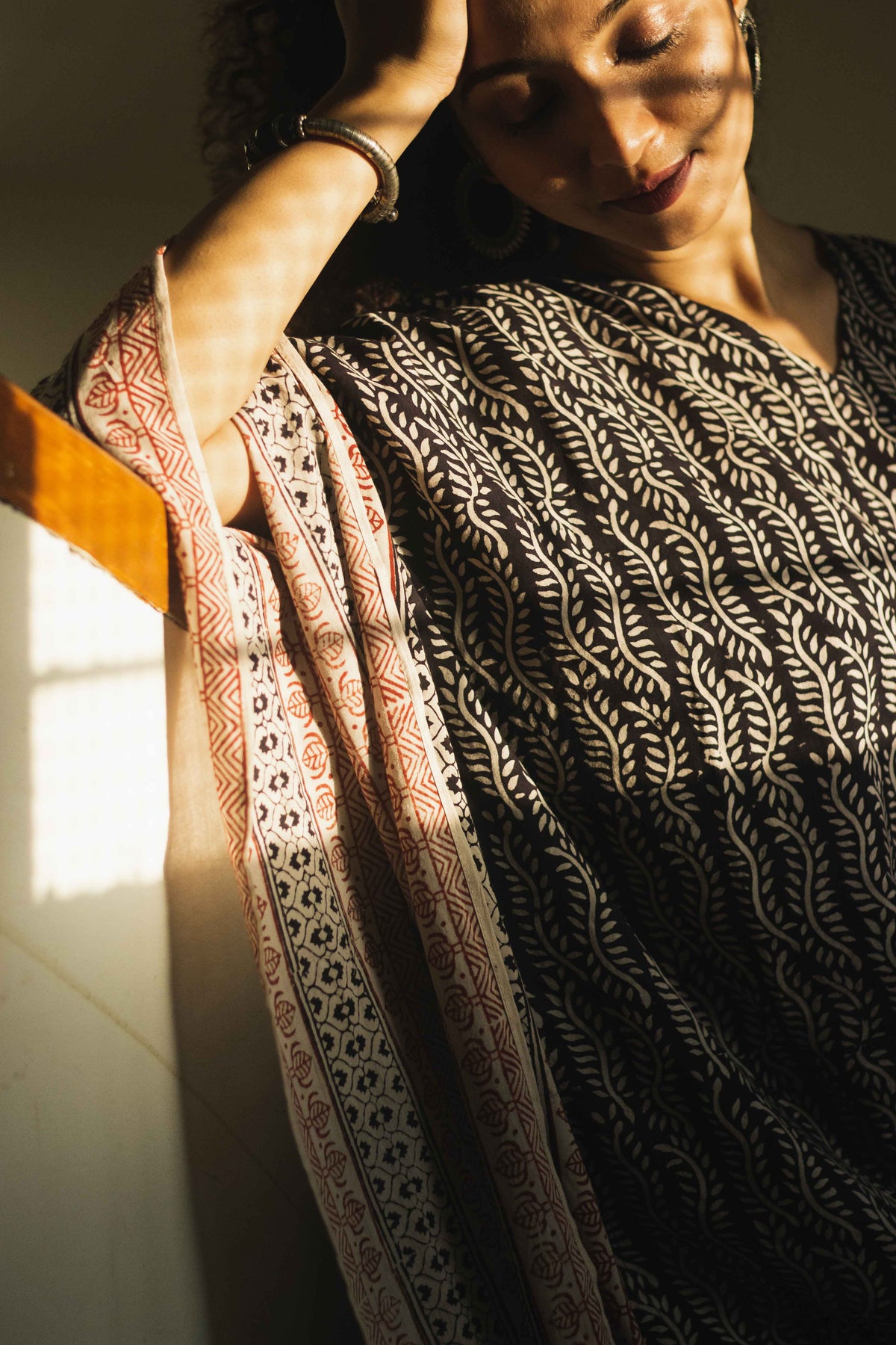 Cotton Bagh Block-Printed Kaftan Dress · Lata Black-2