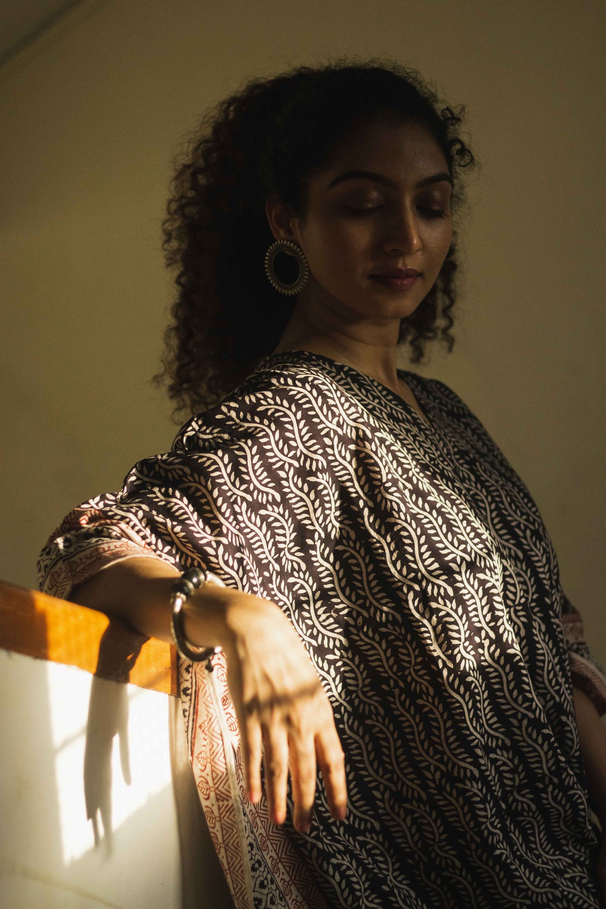 Cotton Bagh Block-Printed Kaftan Dress · Lata Black-8