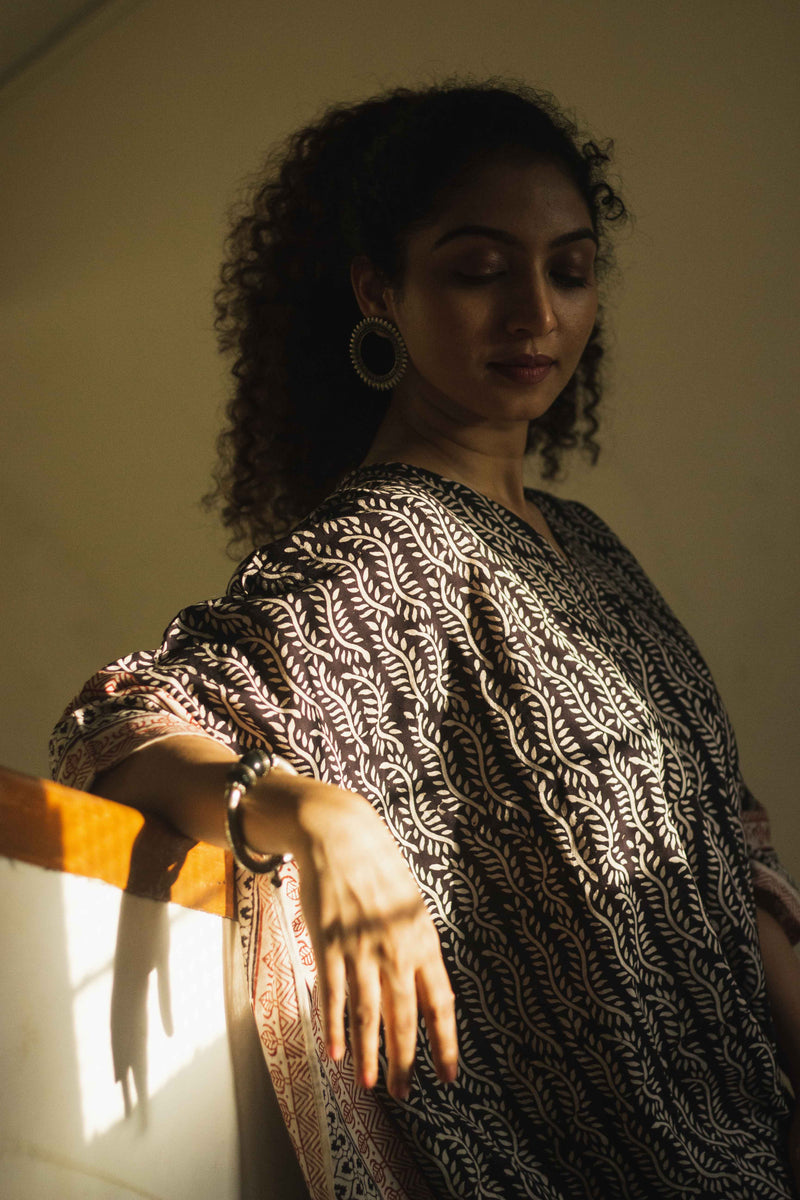 Cotton Bagh Block-Printed Kaftan Dress · Lata Black-8