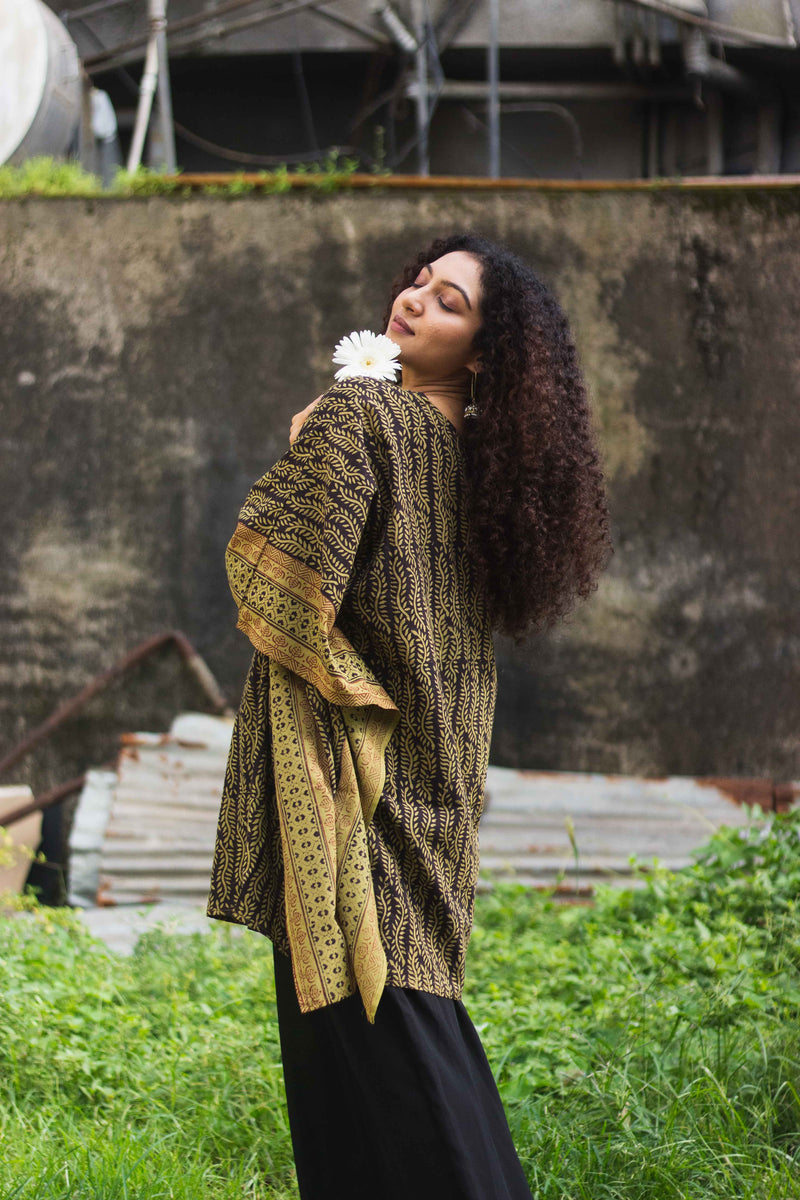 Cotton Bagh Block-Printed Kaftan Dress · Lata Green-4