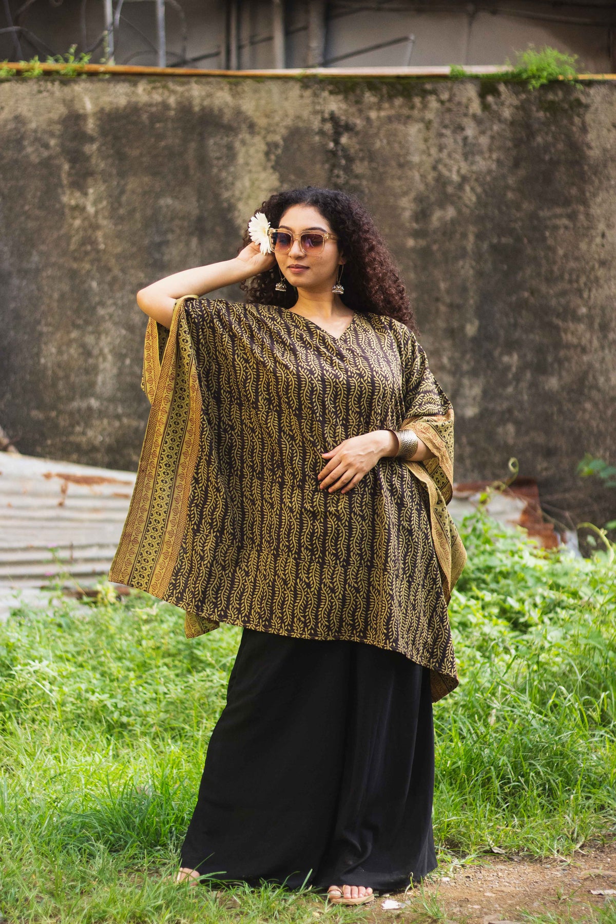 Cotton Bagh Block-Printed Kaftan Dress · Lata Green