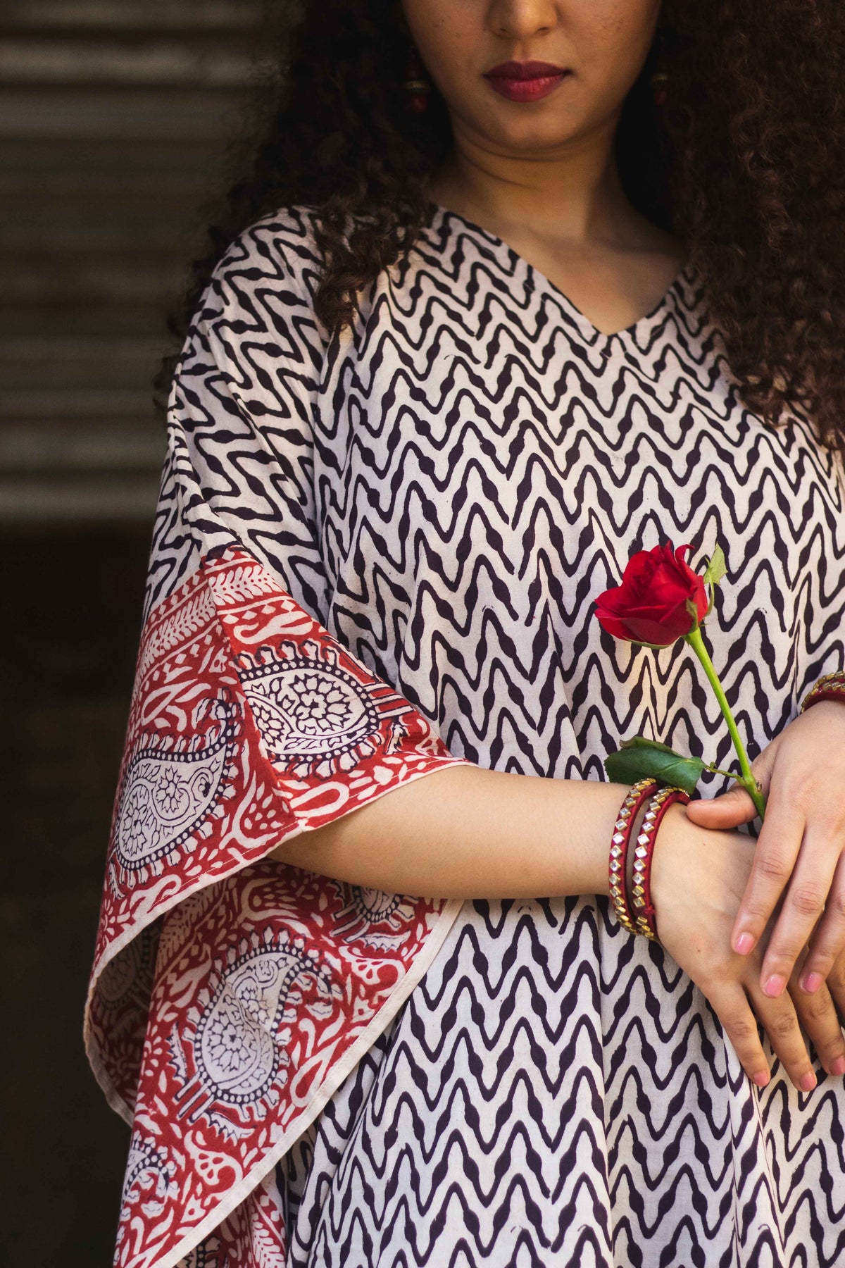 Cotton Bagh Block-Printed Kaftan Dress · Leheriya Black-2