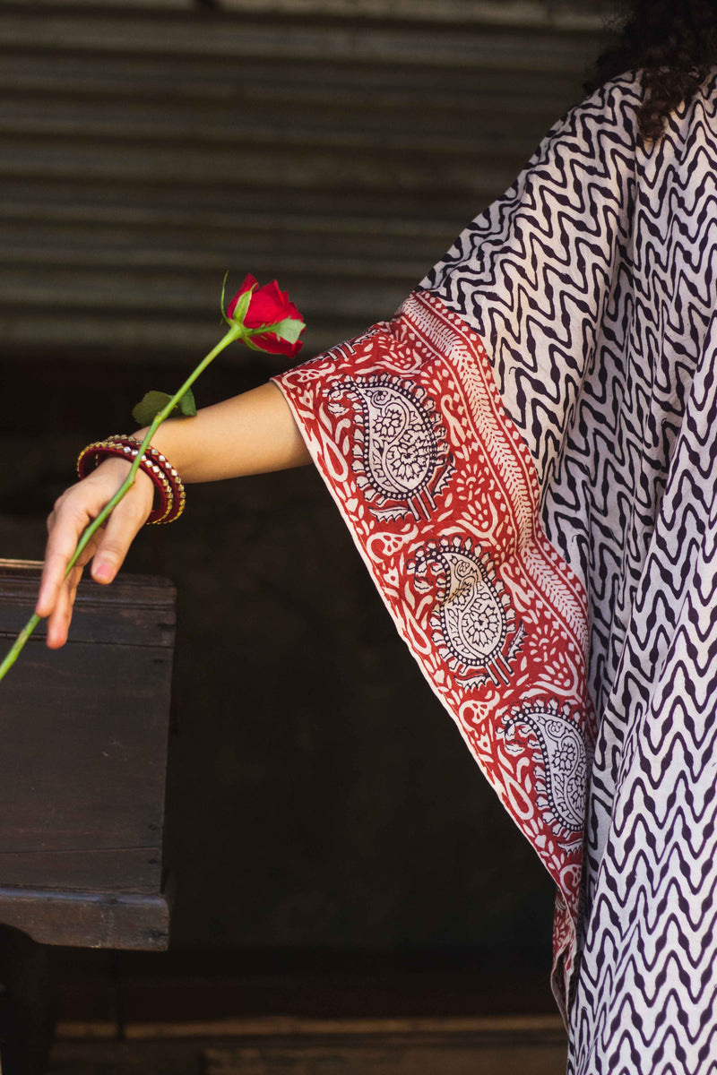 Cotton Bagh Block-Printed Kaftan Dress · Leheriya Black-3