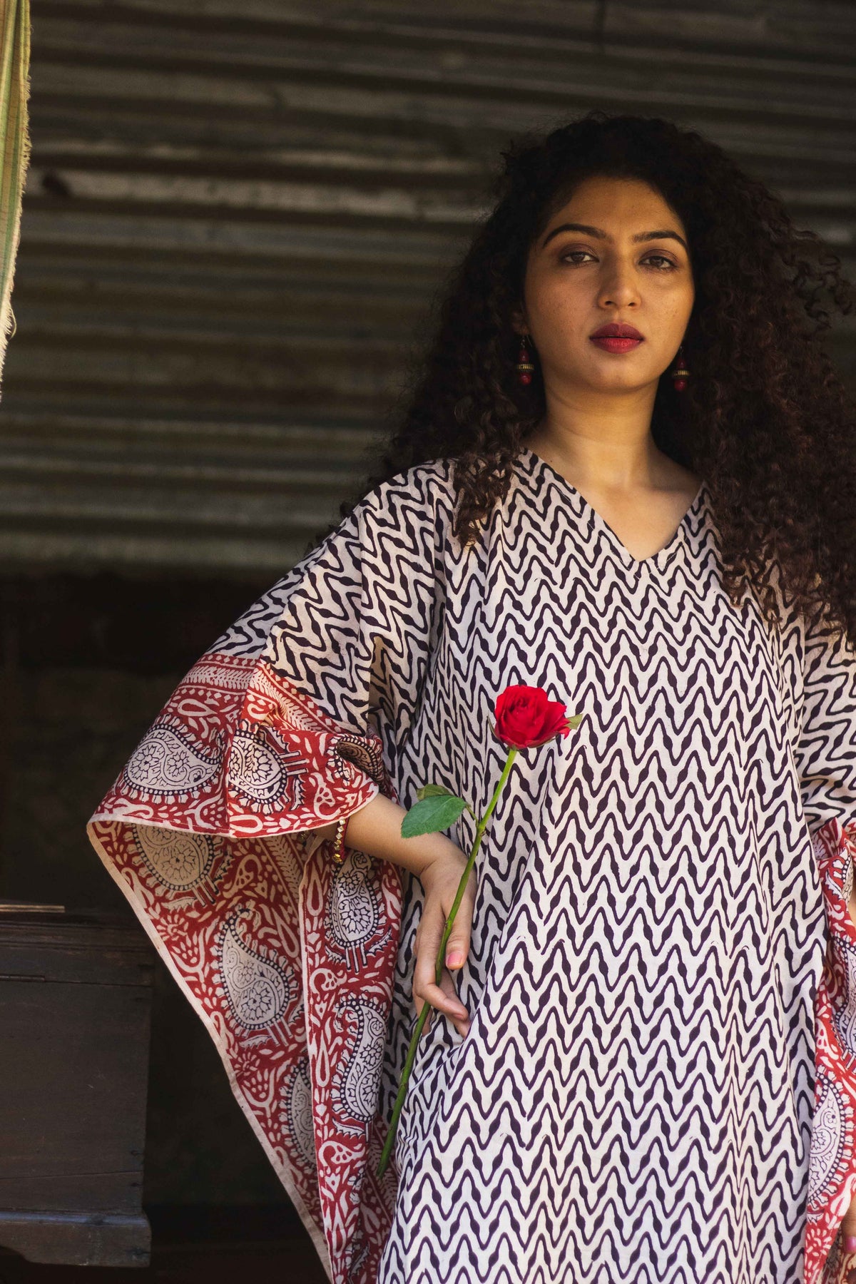 Cotton Bagh Block-Printed Kaftan Dress · Leheriya Black-4