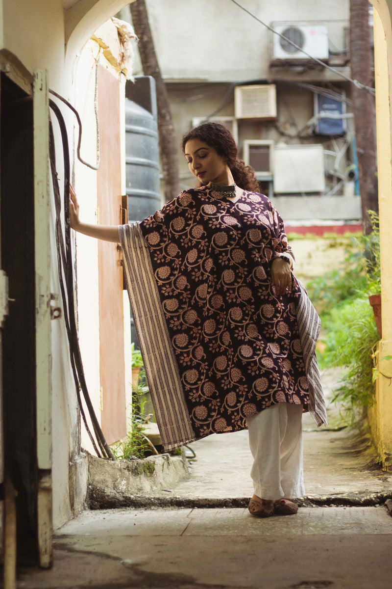 Cotton Bagh Block-Printed Kaftan Dress · Phulwaari Black-6