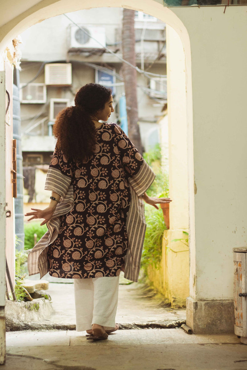 Cotton Bagh Block-Printed Kaftan Dress · Phulwaari Black-3