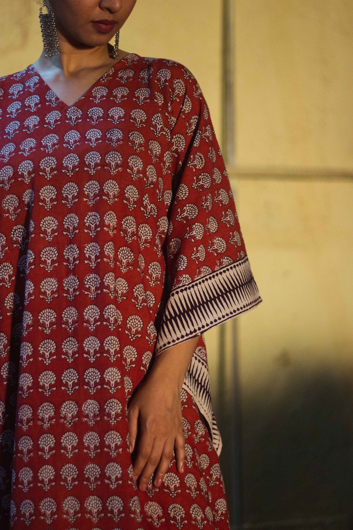 Cotton Bagh Block-Printed Long Maxi Kaftan · Palash Red-2