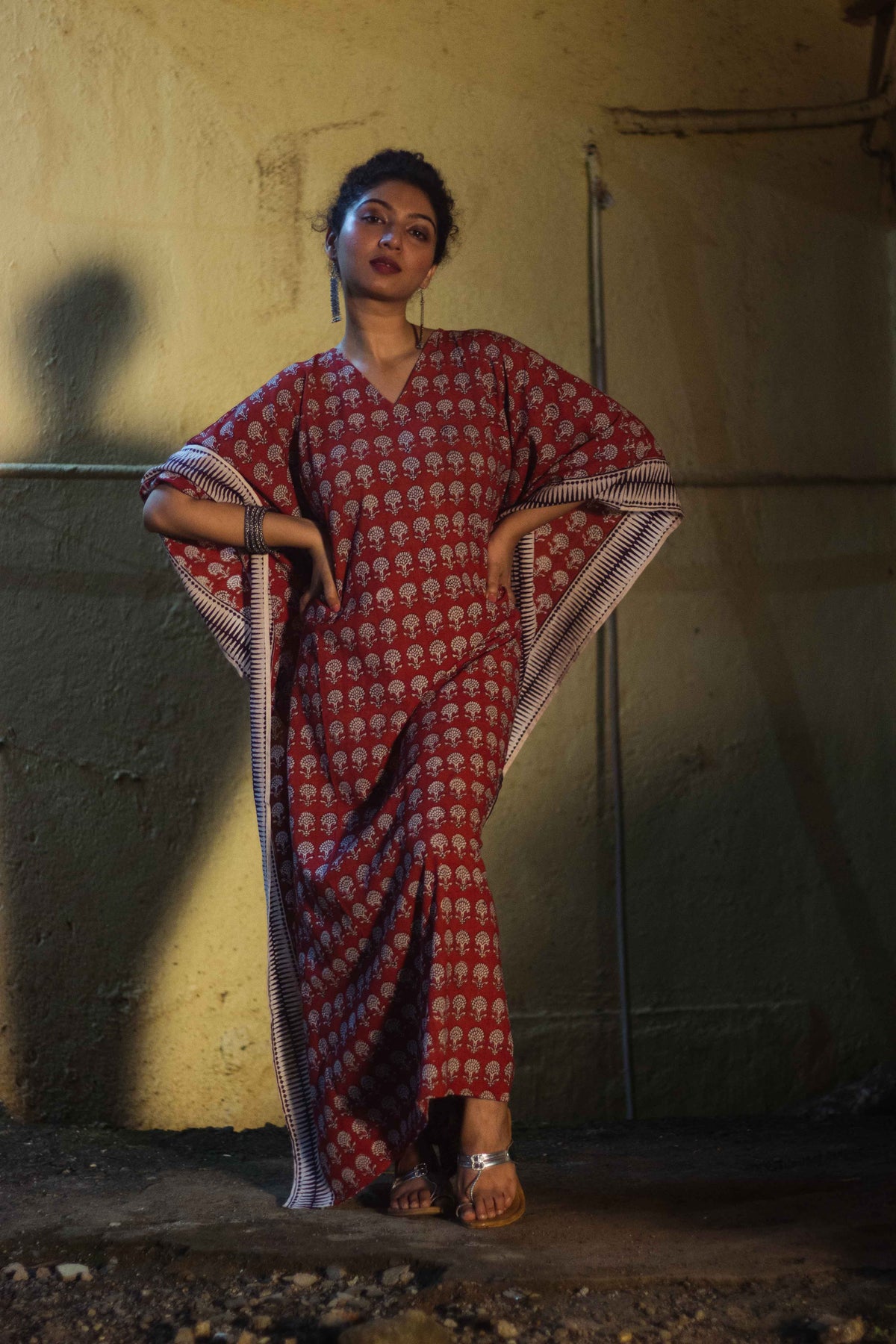 Cotton Bagh Block-Printed Long Maxi Kaftan · Palash Red-4