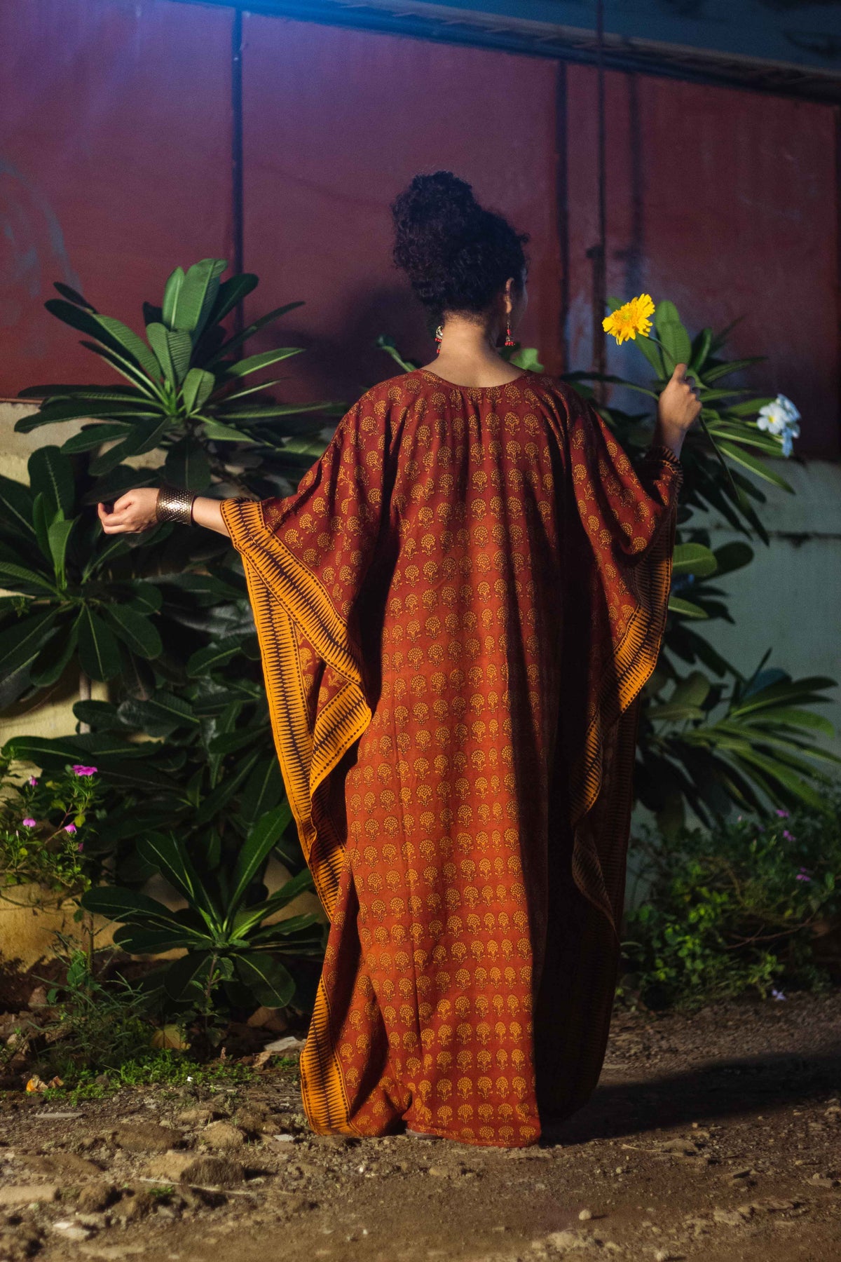 Cotton Bagh Block-Printed Long Maxi Kaftan · Palash Mustard-3