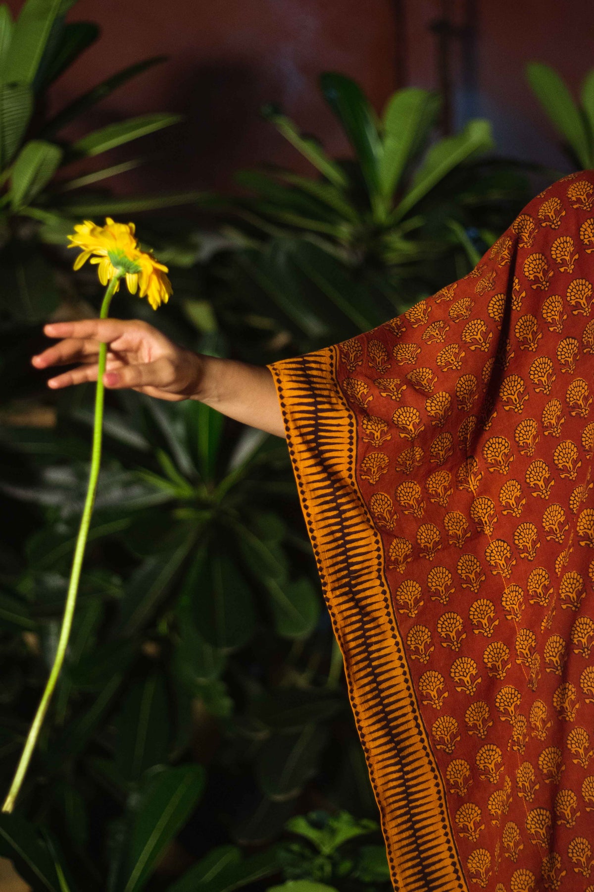 Cotton Bagh Block-Printed Long Maxi Kaftan · Palash Mustard-4