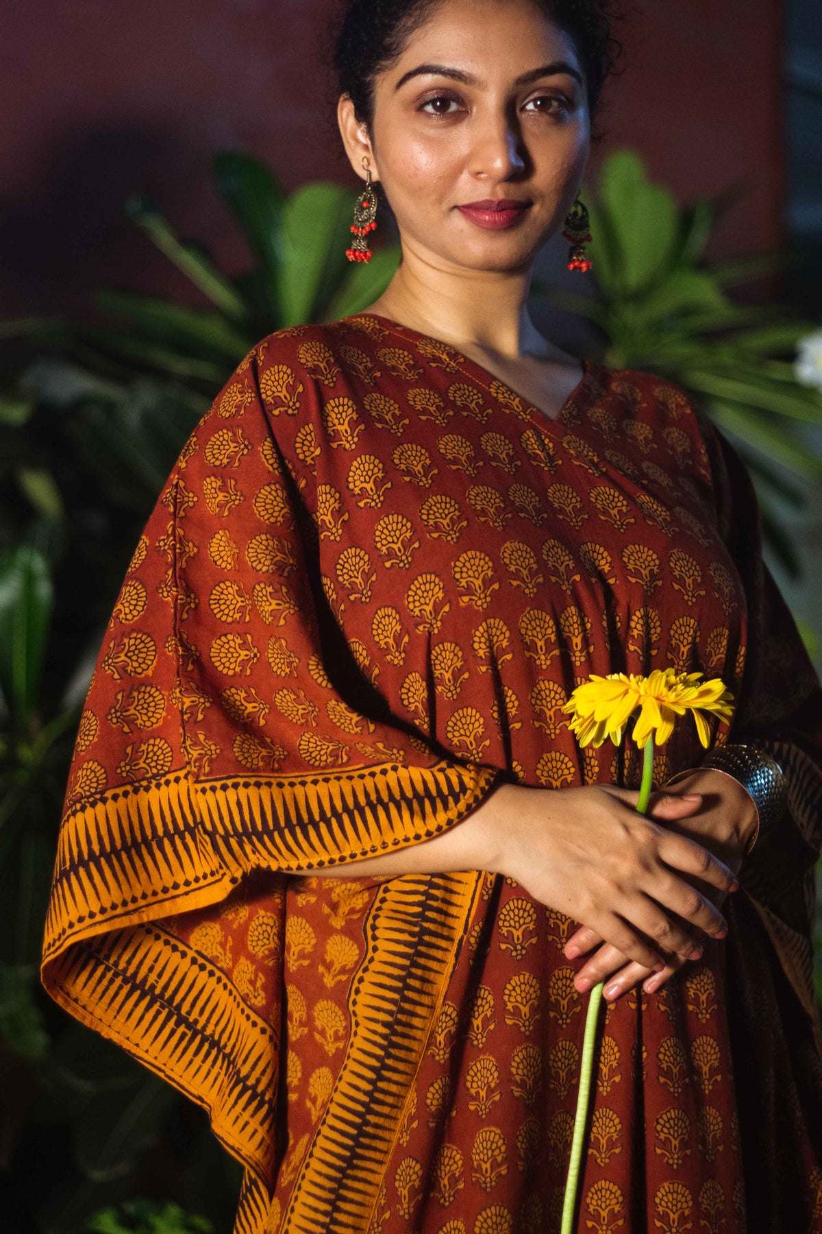 Cotton Bagh Block-Printed Long Maxi Kaftan · Palash Mustard-5