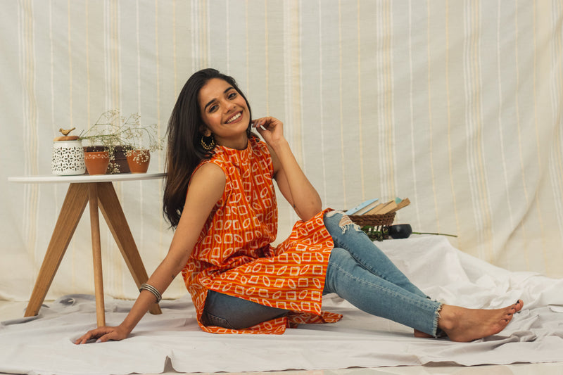 Cotton Batik Block Printed Kurta • Unusual Shapes-5