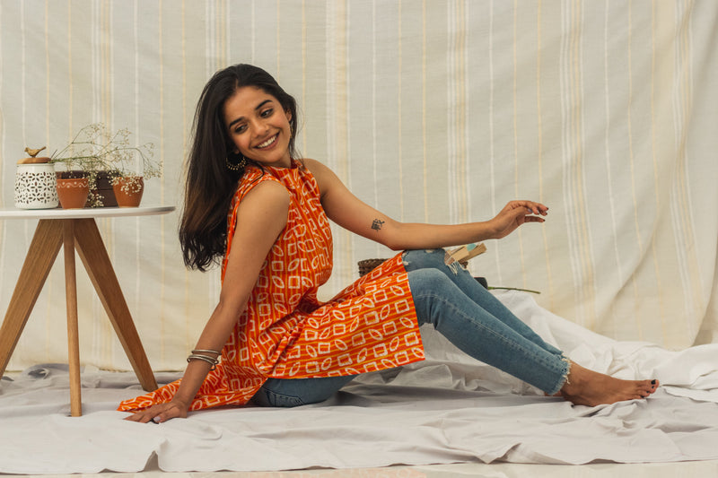 Cotton Batik Block Printed Kurta • Unusual Shapes-3