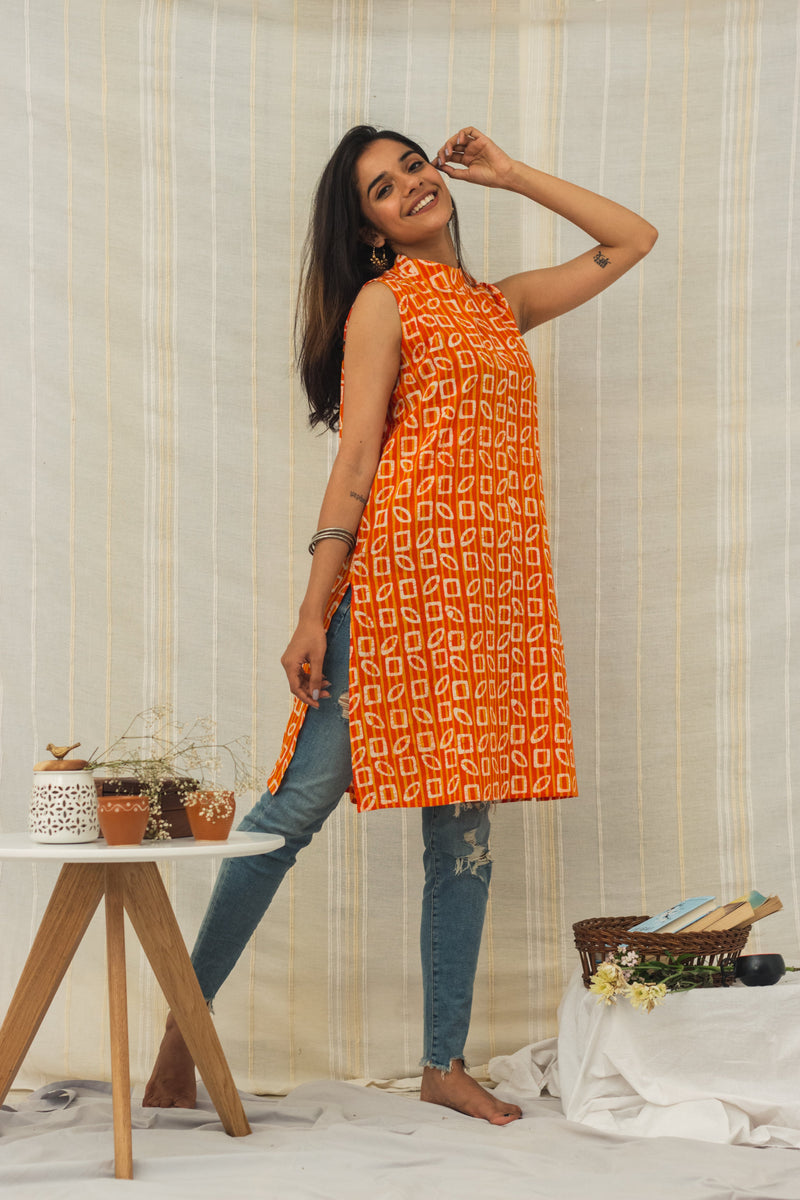 Cotton Batik Block Printed Kurta • Unusual Shapes-4