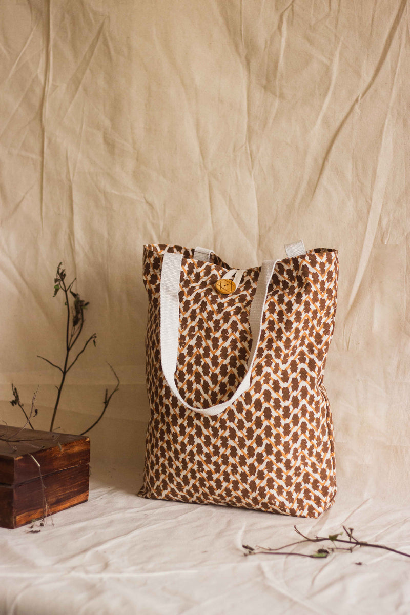 Cotton Shopping Tote Bag · Chevron Beige-4