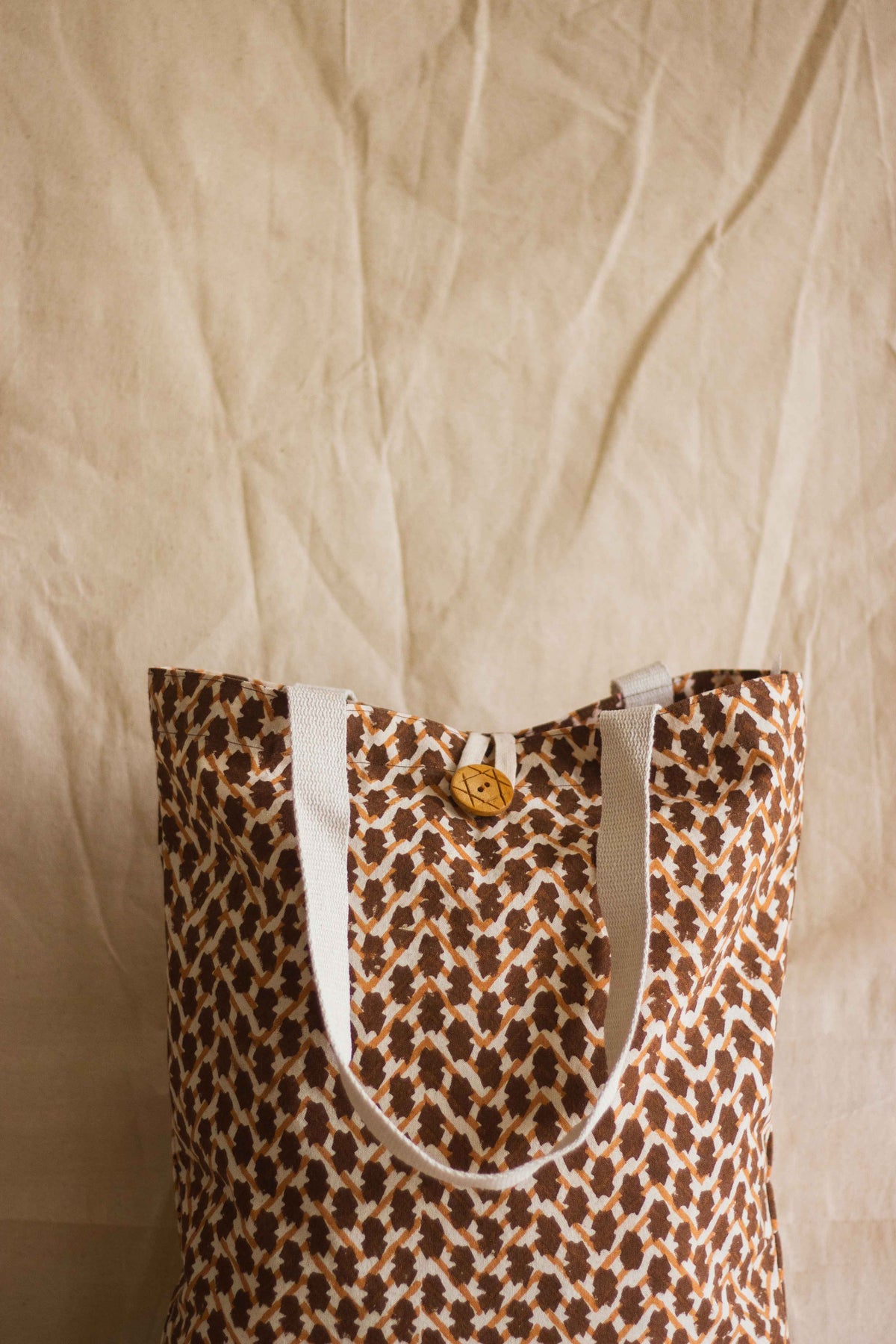Cotton Shopping Tote Bag · Chevron Beige-5